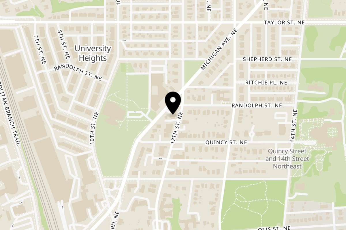 Map showing the location of Today's Pizza on 3928 12th St NE in Washington